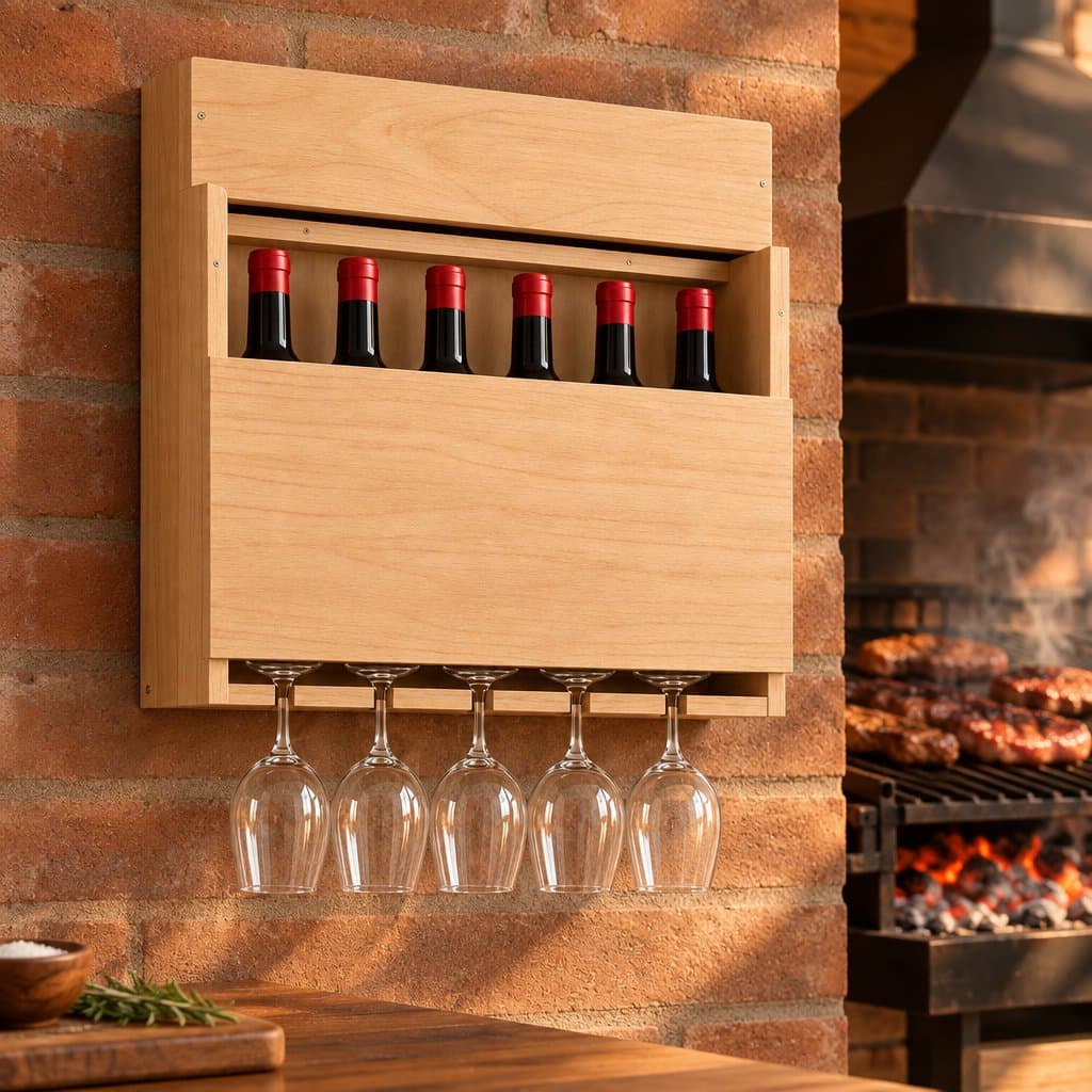 Bodega Copero de Pared – 6 Botellas + 5 Copas | Tapa Extraíble