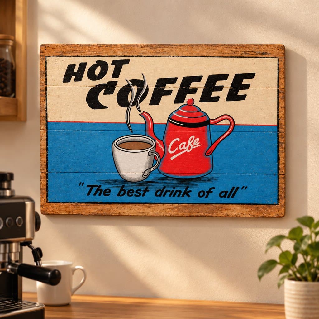 Cuadro de madera pintado a mano «Hot Coffee»