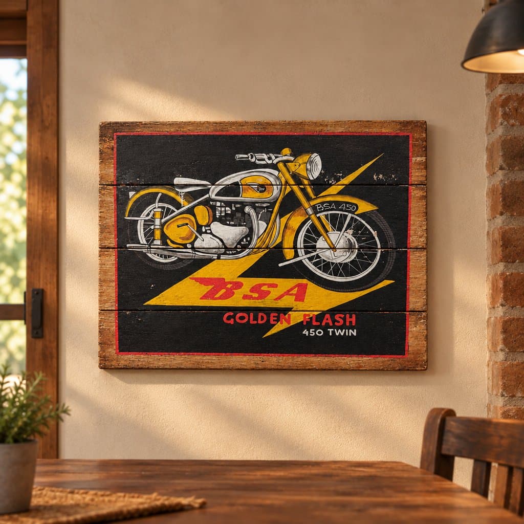 Cuadro de madera pintado a mano con logo BSA