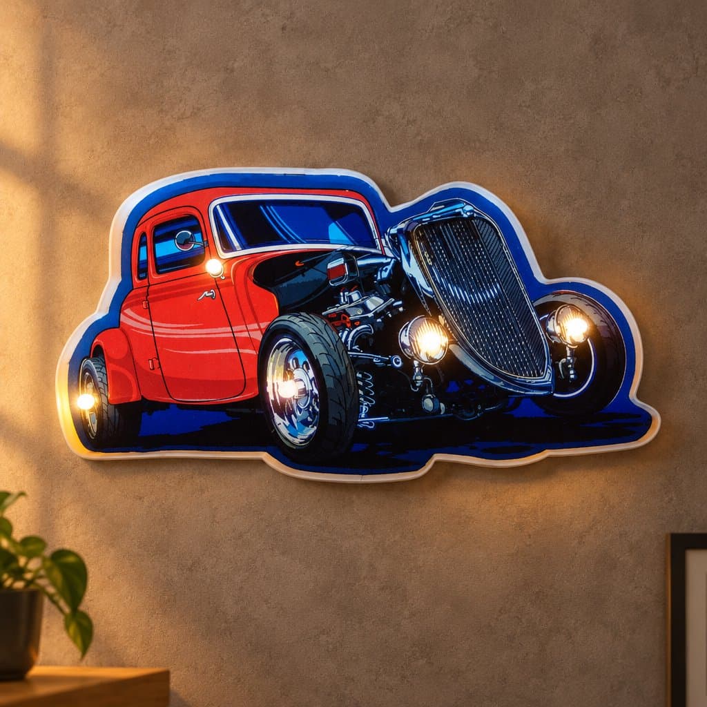 Cartel luminoso a pilas e interruptor Hot Road