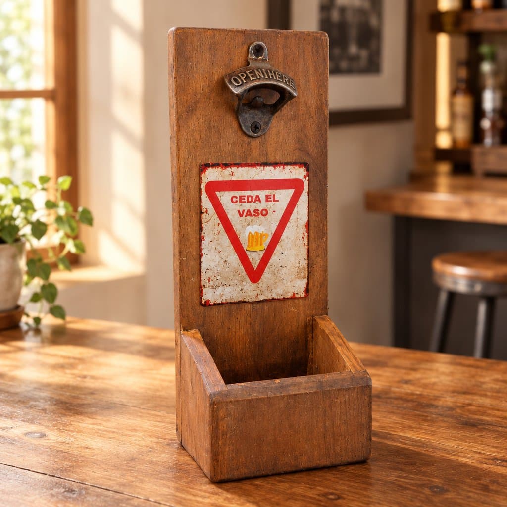Destapador de Pared 30 cm con Chapa Decorativa y Cajón de Madera