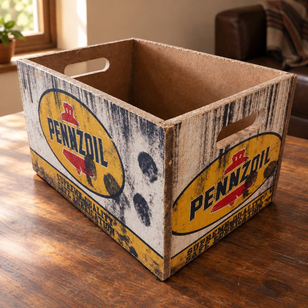 Cajón decorativo de madera Pennzoil chico 28x20x17