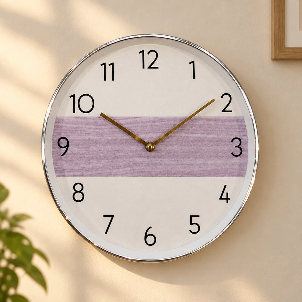 Reloj de pared con vetas de madera en tono morado 30cm