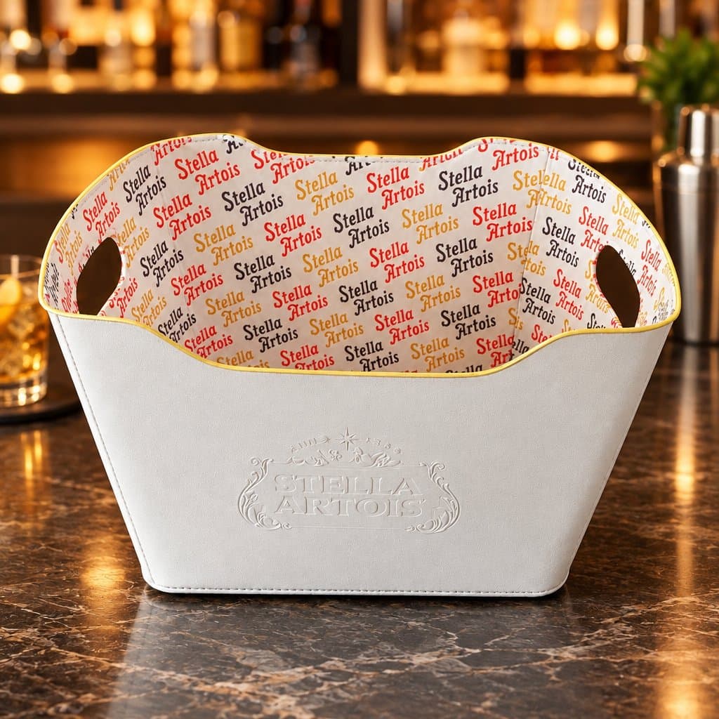Frapera Stella Artois de chapa blanca con relieve 31 x 23 x 18 cm