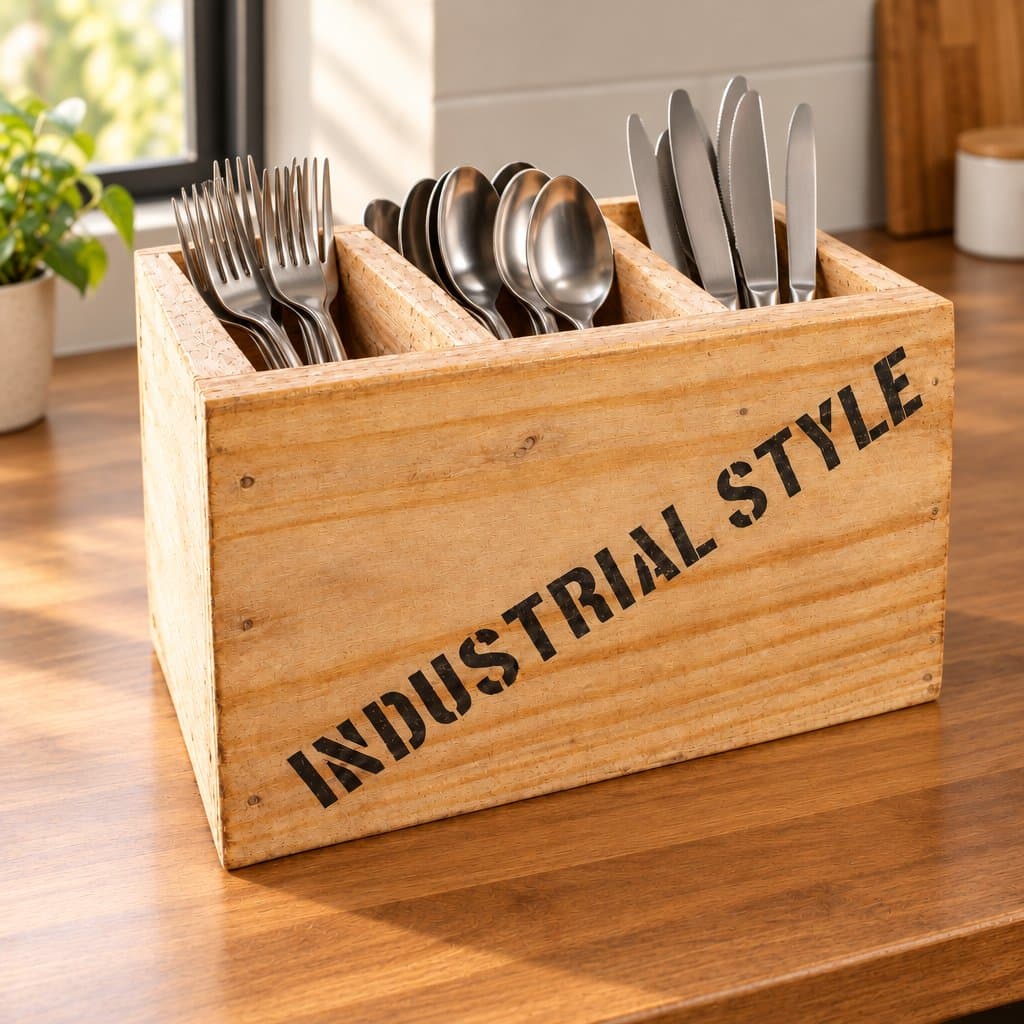 Organizador de madera con 3 divisiones, estilo industrial, 25 x 18 x 15 cm