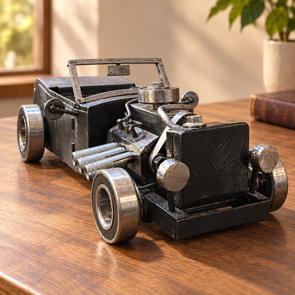 Auto Hot Rod Decorativo de Chapa 37 cm Pieza Unica