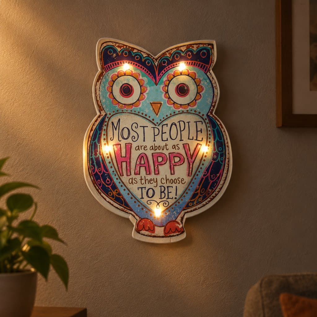 Cartel luminoso decorativo “Happy” a pilas con interruptor