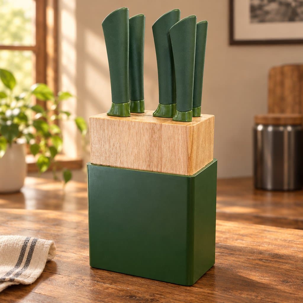 Juego de 5 cuchillos de cocina de acero inoxidable con base