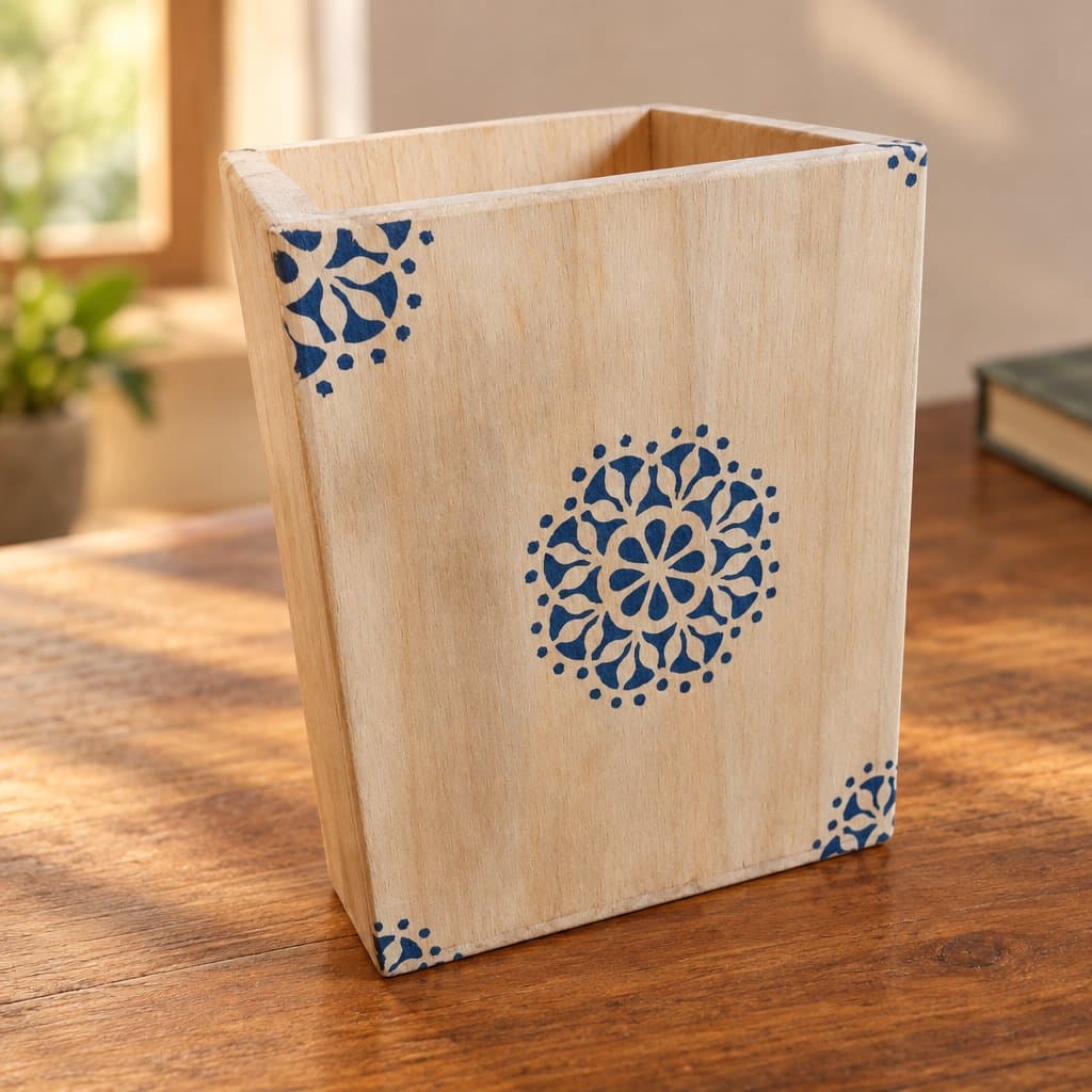 Caja multifunción de madera con diseño mandala, 12 × 12 × 15 cm