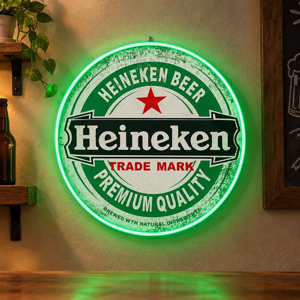 Cartel Neón verde Heineken 35cm - Decoración Vintage Industrial