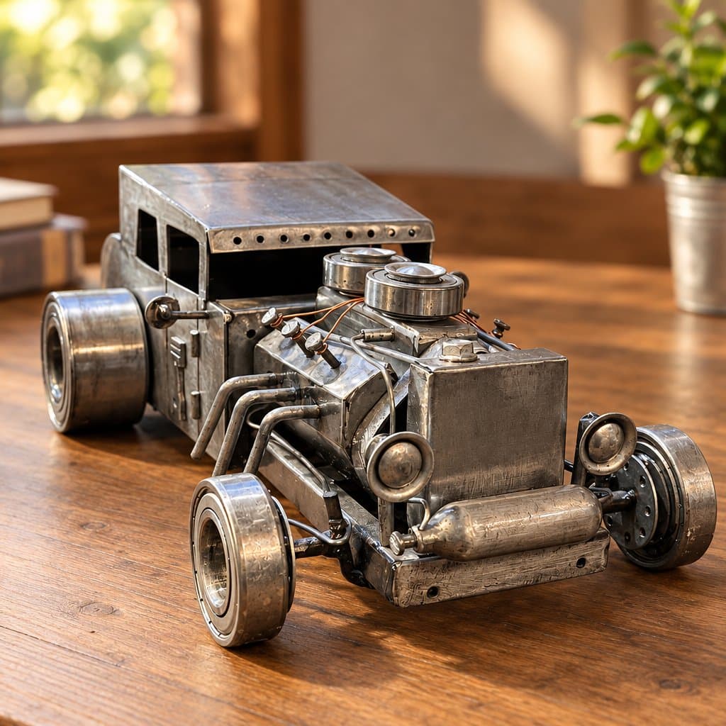 Auto Hot Rod de Chapa 37 cm Pieza Única