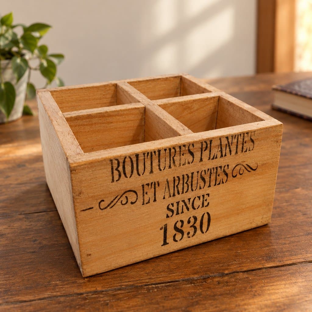 Caja de madera para esquejes con 4 divisiones, 18 x 10 x 10 cm