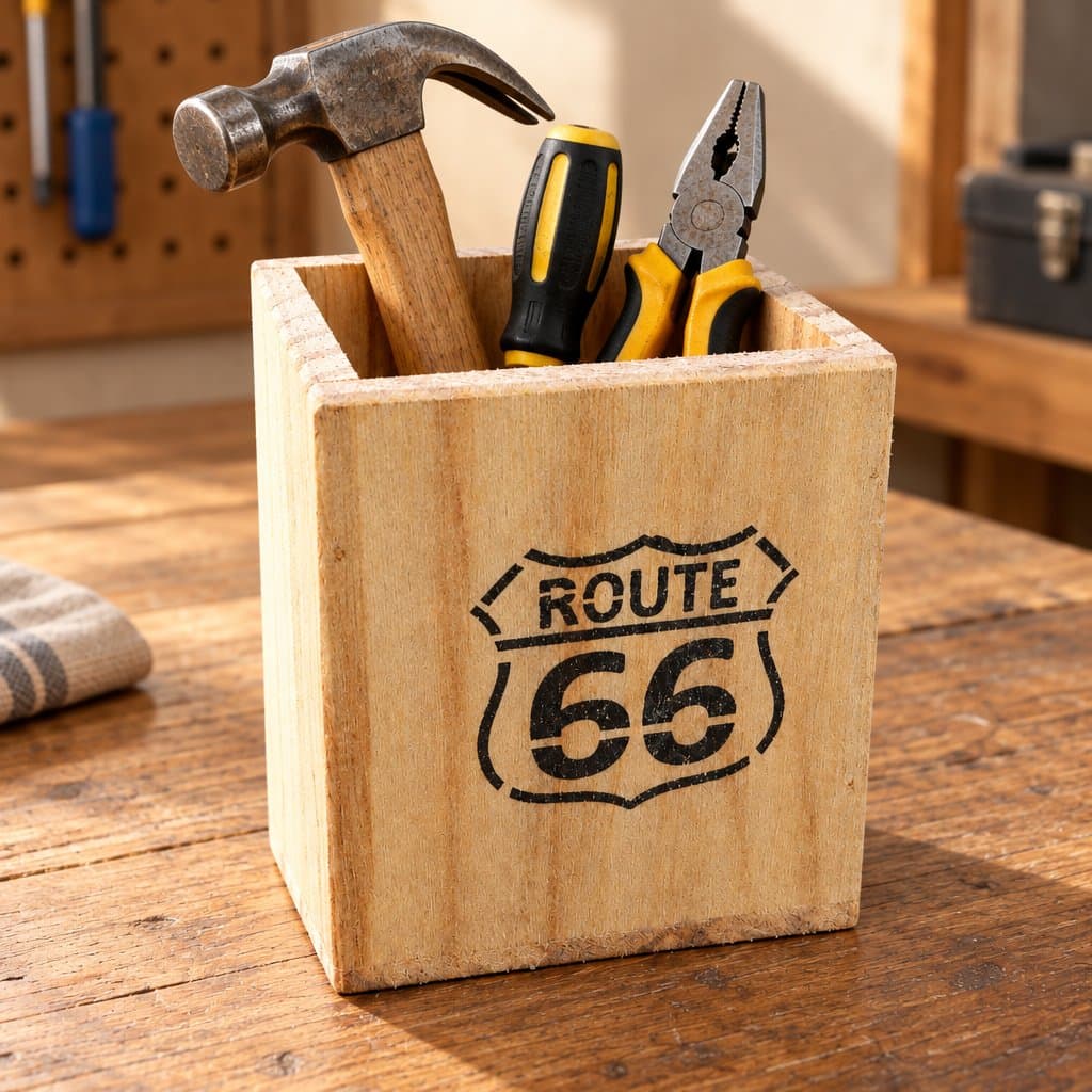 Cajón organizador de madera Route 66 12x12x15cm