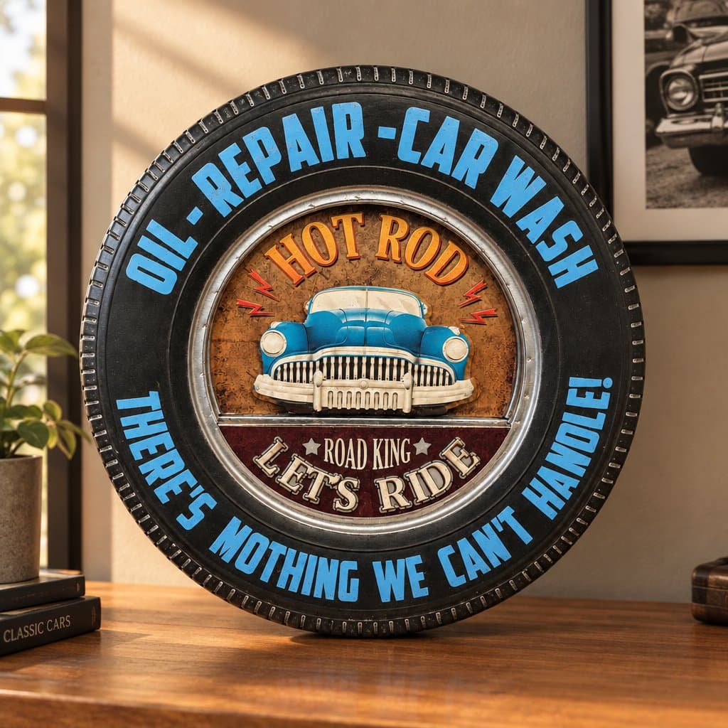 Rueda decorativa de Chapa con Luz estilo Hot Rod