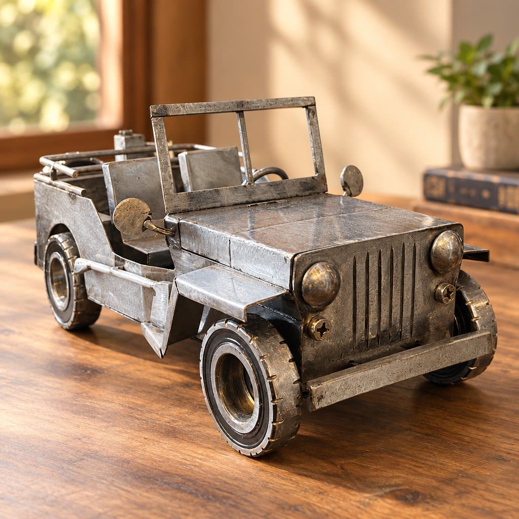 Auto Jeep de Chapa Artesanal 37 cm Pieza única