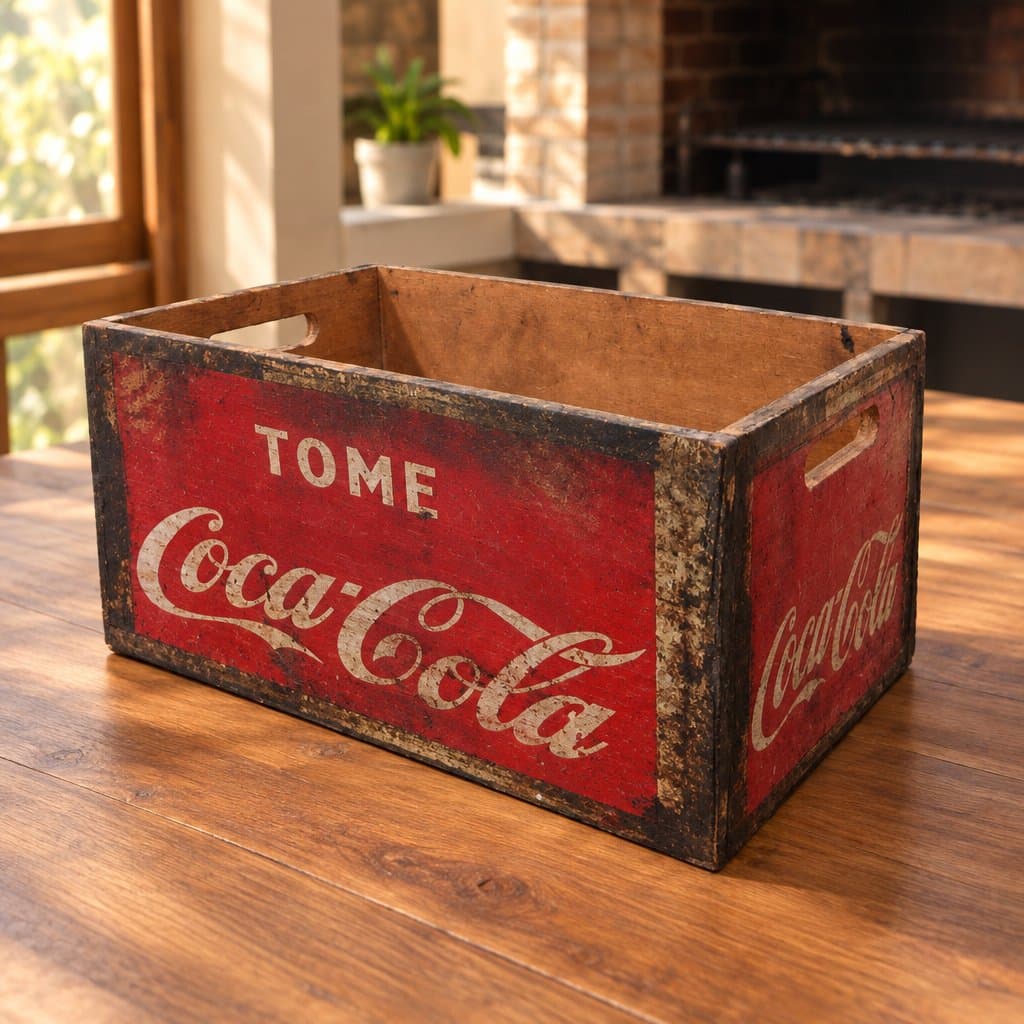Cajón grande de madera con inscripción Coca-Cola 40x25x20cm