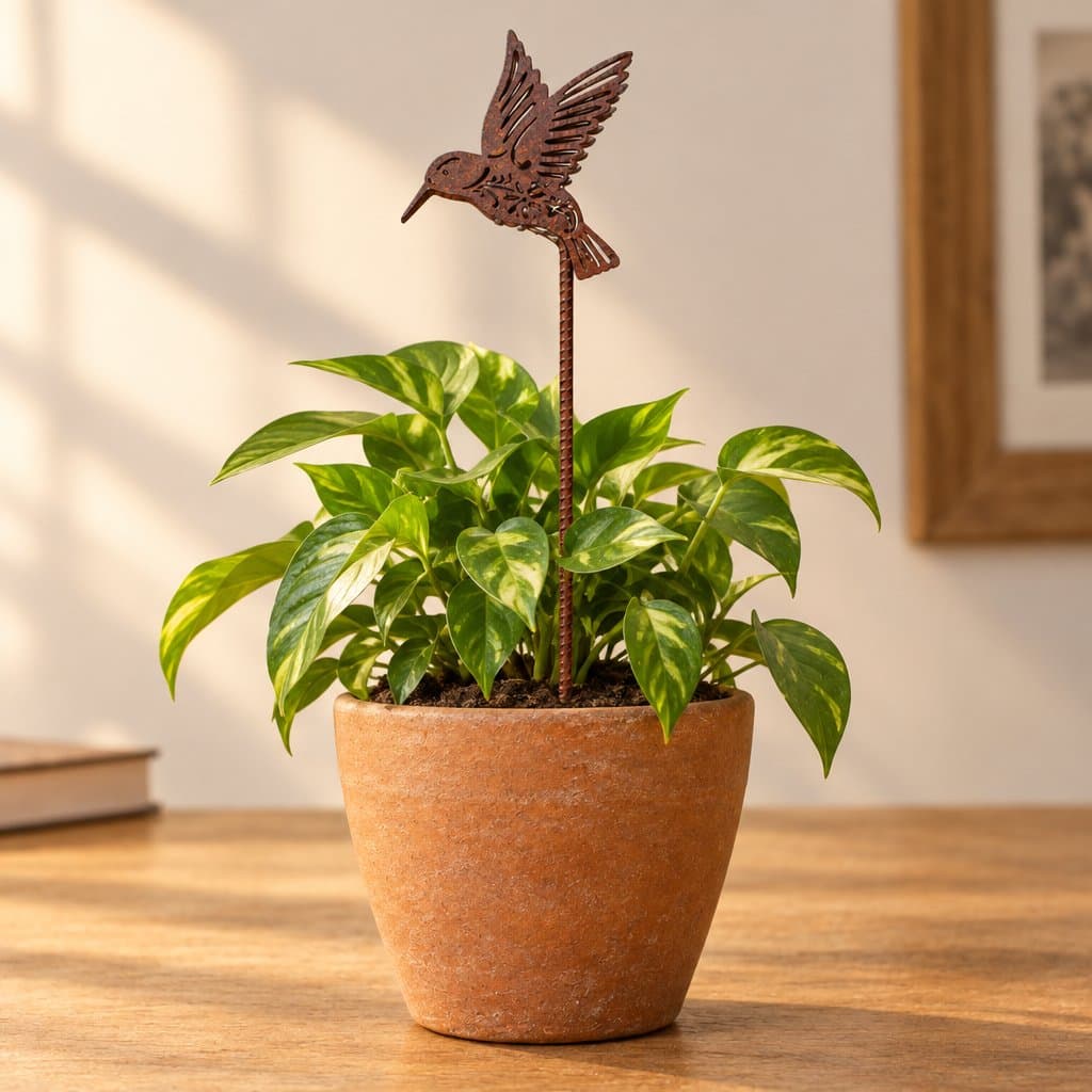 Tutor de jardín chico con diseño de colibrí