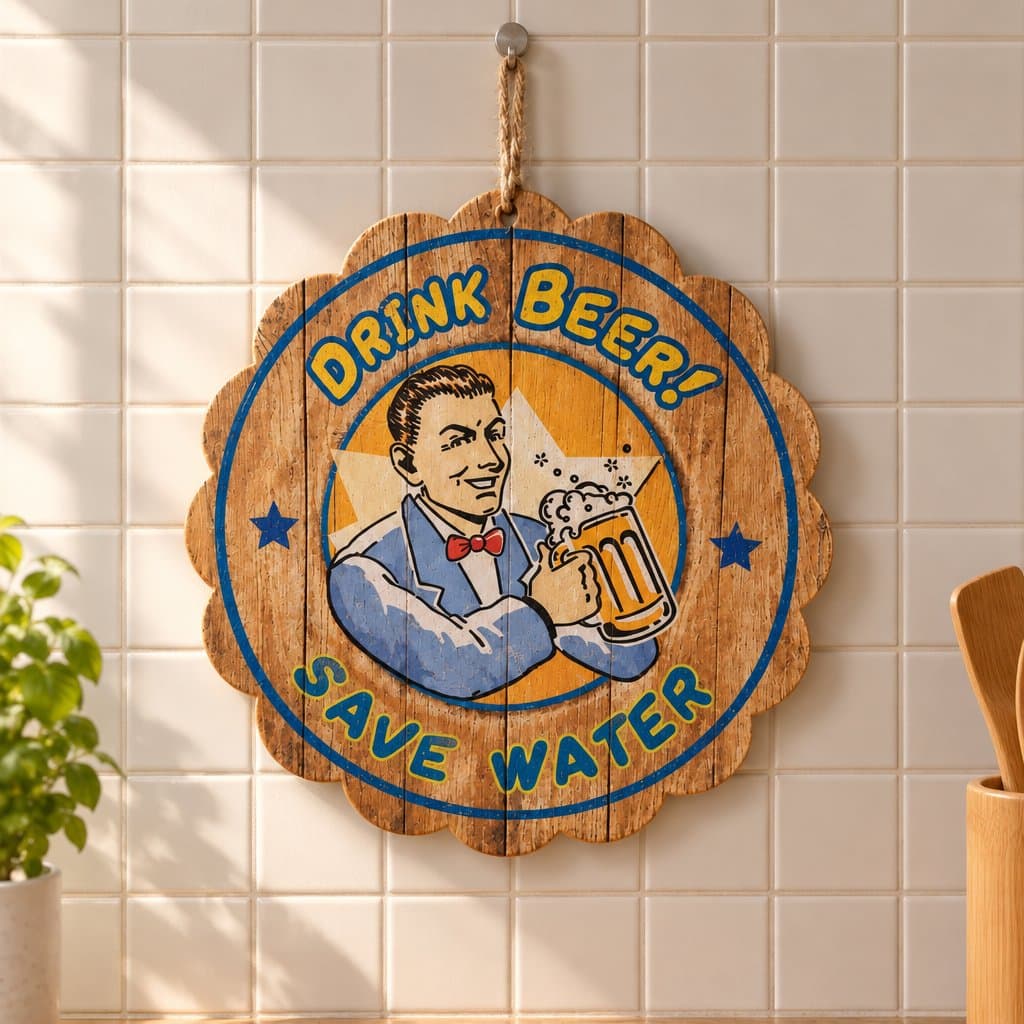Cartel de chapa con relieve “Drink Beer, Save Water” 30cm