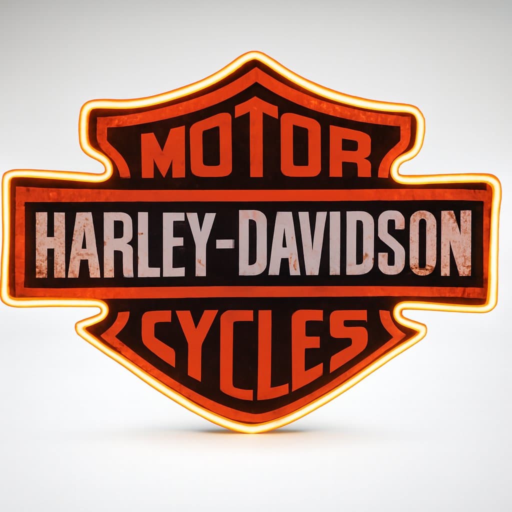 Cartel Neón Harley Motorcycles 43cm Naranja - Estilo Vintage Industrial