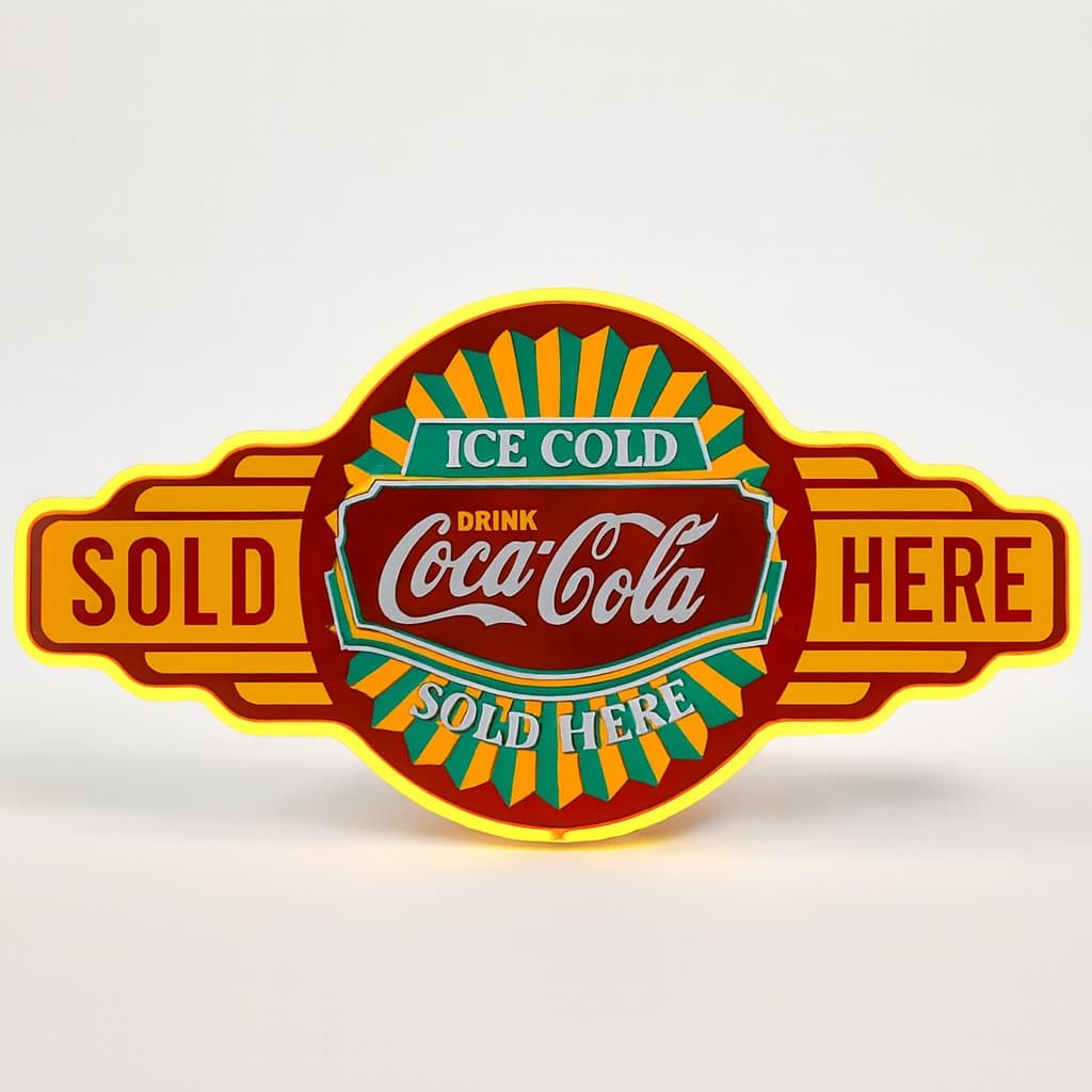 Cartel Neón Chapa Vintage Coca Cola 'Sold Here' 55cm para Decoración