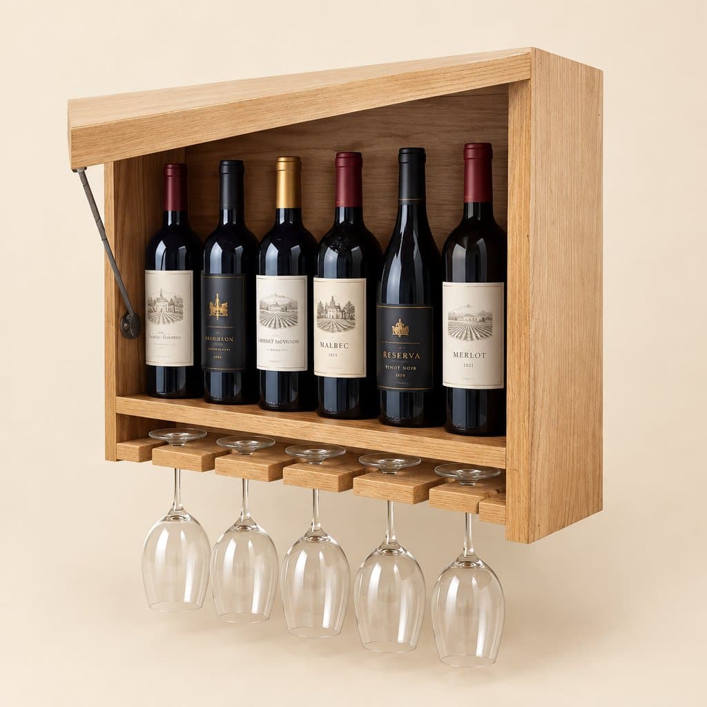 Bodega Copero de Pared – 6 Botellas + 5 Copas | Tapa de Apertura Suave